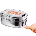 ظرف غذای استیل قفل‌ دار دو طبقه دسته دار - تصویر 3