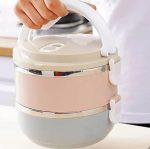 ظرف غذای رنگی دو طبقه دسته دار